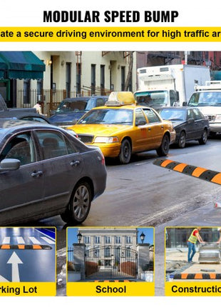 Rubber Traffic Calming Device, Single Unit with Dual Channels, 72" Length Modular Design Supports Up to 22000 LBS, Dimensions 72.8 x 12.2 x 2.2, Suitable for Asphalt, Concrete, and Gravel Sur