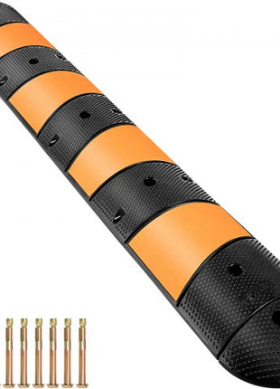 Rubber Traffic Calming Device, Single Unit with Dual Channels, 72" Length Modular Design Supports Up to 22000 LBS, Dimensions 72.8 x 12.2 x 2.2, Suitable for Asphalt, Concrete, and Gravel Sur