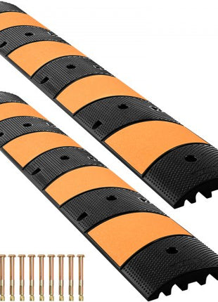 Rubber Speed Control Hump, Dual Channel, 2 Units, 72.8" Length, Supports Up to 22000 LBS, Dimensions 72.8 x 12.2 x 2.2, Suitable for Asphalt, Concrete, and Gravel Surfaces - 6 Feet