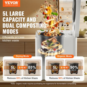 Kitchen Composter, 5 L Electric Composter for Kitchen, Smart Countertop Composter Indoor, Kitchen Food Recycler with 2 Modes, Turn Food Waste into Natural Fertilizer with a Single Button
