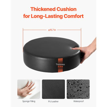 Rolling Stool with Foot Rest and Wheels, 450 LBS Weight Capacity Round Rolling Stool Chair, Height Adjustable Thickened PU Leather Swivel Stool for Salon, Spa, Massage, Tattoo, Clinic, Black