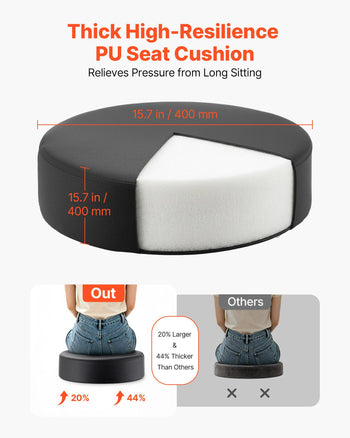 Rolling Stool with Wheels, 500 lbs Weight Capacity, Height Adjustable, Quiet Casters, Thick Cushion Ergonomic PU Leather Seat, 360° Swivel Round Rolling Stool Chair for Salon, Clinic, Black