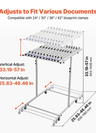 Blueprint Storage Rack, Steel, Mobile Adjustable Blueprint Holder, Vertical Drawing Rack with Wheels, File Storage Organizer Stand, for Construction Plans Posters Home Office, Without Clamps