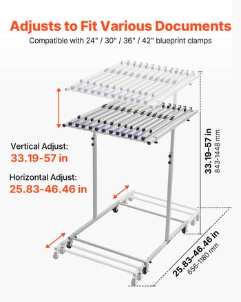 Blueprint Storage Rack, Steel, Mobile Adjustable Blueprint Holder, Vertical Drawing Rack with Wheels, File Storage Organizer Stand, for Construction Plans Posters Home Office, Without Clamps