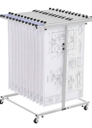Blueprint Storage Rack, Steel, Mobile Adjustable Blueprint Holder, Vertical Drawing Rack with Wheels, File Storage Organizer Stand, for Construction Plans Posters Home Office, Without Clamps