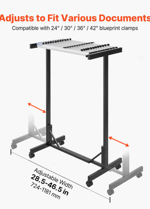 Blueprint Storage Rack, Steel, Mobile Adjustable Blueprint Holder with 12 Pack of 30 Inch Aluminum Clamps, Wheels, Display Rack Storage Organizer Stand, for File Display Plan Poster Office Home