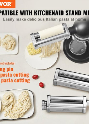 Pasta Attachment for KitchenAid Stand Mixer, Stainless Steel Pasta Roller Cutter Set Including Pasta Sheet Roller, Spaghetti and Fettuccine Cutter, 8 Adjustable Thickness Knob Pasta Maker, 3Pcs