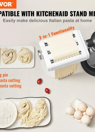 Pasta Attachment for KitchenAid Stand Mixer, 3-IN-1 Stainless Steel Pasta Roller Cutter Set Including Pasta Sheet Roller, Spaghetti and Fettuccine Cutter, 8 Adjustable Thickness Knob Pasta Maker