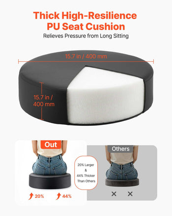 Rolling Stools with Wheels, Set of 2, 500 lbs Weight Capacity, Height Adjustable, Thick Cushion Ergonomic PU Leather Seat, 360° Swivel Round Rolling Stool Chair for Salon, Spa, Clinic, Black