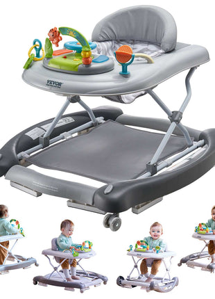 4-in-1 Baby Walker, Foldable Baby Activity Center on Wheels, 3 Adjustable Height, Music & Toys Tray, Learning-Seated | Walk-Behind | Rocker | Bouncer Toddler Walker for Girls Boys  6-24 Months