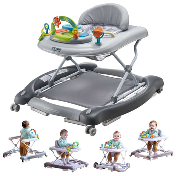 4-in-1 Baby Walker, Foldable Baby Activity Center on Wheels, 3 Adjustable Height, Music & Toys Tray, Learning-Seated | Walk-Behind | Rocker | Bouncer Toddler Walker for Girls Boys  6-24 Months