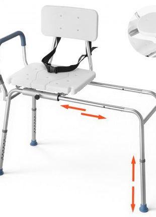Sliding Shower Chair, 400 lbs Capacity Tub Transfer Bench for Bathtub, Heavy Duty Shower Bench with Arms and Backrest, Height Adjustable Seat for Handicap, Adults, Seniors, Elderly and Disabled