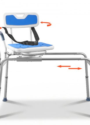 Sliding Shower Chair, 400 lbs Tub Transfer Bench for Bathtub with Swivel Seat, Padded Shower Bench with Arms and Backrest, Height Adjustable for Handicap, Adults, Seniors, Elderly and Disabled