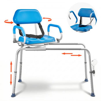 Sliding Shower Chair, 330 lbs Tub Transfer Bench for Bathtub with Swivel Seat, Padded Shower Bench with Pivoting Arms and Backrest, Height Adjustable for Handicap, Seniors, Elderly and Disabled