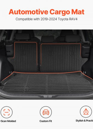 Cargo Mats Compatible with Toyota RAV4 2019-2024, Custom Fit TPE Cargo Liner Set for SUVs, Trunk and Rear Back Seat Protector Replacement, Black, Trunk Mat and Backrest Mats