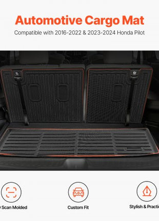 Cargo Mats Compatible with 2016-2022 & 2023-2024 Honda Pilot, Custom Fit TPE Cargo Liner Set for SUVs, Trunk and Back Seat Protector Replacement, Black, Trunk Mat and Backrest Mats