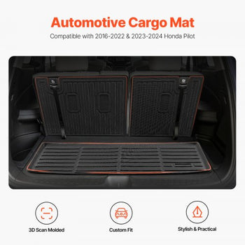 Cargo Mats Compatible with 2016-2022 & 2023-2024 Honda Pilot, Custom Fit TPE Cargo Liner Set for SUVs, Trunk and Back Seat Protector Replacement, Black, Trunk Mat and Backrest Mats