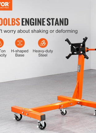 Engine Stand, 1500 lbs (3/4 Ton) Rotating Engine Motor Stand with 360 Degree Adjustable Head, Cast Iron Folding Motor Hoist Dolly, 5-Caster, 4 Adjustable Arms, for Vehicle Maintenance