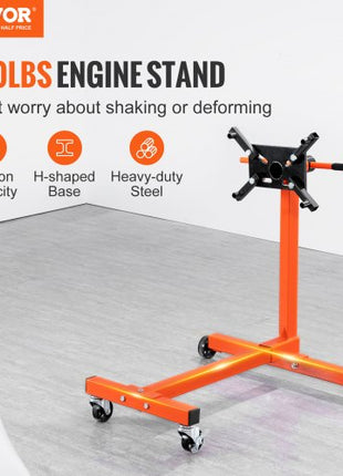 Engine Stand, 750 lbs (3/8 Ton) Rotating Engine Motor Stand with 360 Degree Adjustable Head, Cast Iron Motor Hoist Dolly, 4-Caster, 4 Adjustable Arms, for Vehicle Maintenance, Auto Repair