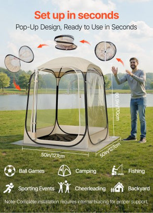 Pop up Sports Tent, 50x50 in Clear Bubble Tent for 1 Person, Waterproof Outdoor Pod with Floor Mat & Top Cover, Garden Igloo Dome Tents Camping Shelter for Events Fishing Cheering