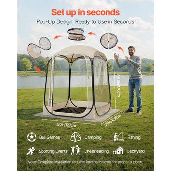 Pop up Sports Tent, 50x50 in Clear Bubble Tent for 1 Person, Waterproof Outdoor Pod with Floor Mat & Top Cover, Garden Igloo Dome Tents Camping Shelter for Events Fishing Cheering