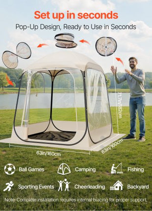 Pop up Sports Tent, 63x63 in Clear Bubble Tent for 2-4 Persons, Waterproof Outdoor Pod with Floor Mat & Top Cover, Garden Igloo Dome Tents Camping Shelter for Events Fishing Cheering