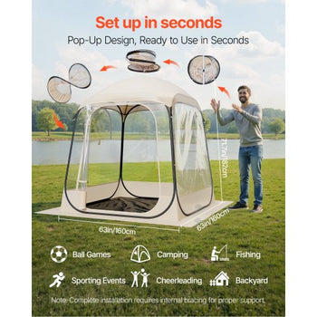 Pop up Sports Tent, 63x63 in Clear Bubble Tent for 2-4 Persons, Waterproof Outdoor Pod with Floor Mat & Top Cover, Garden Igloo Dome Tents Camping Shelter for Events Fishing Cheering