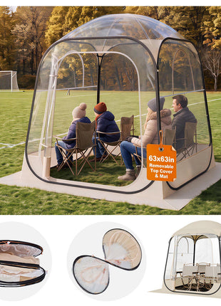 Pop up Sports Tent, 63x63 in Clear Bubble Tent for 2-4 Persons, Waterproof Outdoor Pod with Floor Mat & Top Cover, Garden Igloo Dome Tents Camping Shelter for Events Fishing Cheering