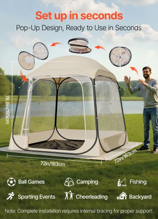 Pop up Sports Tent, 72x72 in Clear Bubble Tent for 2-4 Persons, Waterproof Outdoor Pod with Floor Mat & Top Cover, Garden Igloo Dome Tents Camping Shelter for Events Fishing Cheering