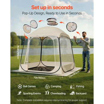 Pop up Sports Tent, 72x72 in Clear Bubble Tent for 2-4 Persons, Waterproof Outdoor Pod with Floor Mat & Top Cover, Garden Igloo Dome Tents Camping Shelter for Events Fishing Cheering