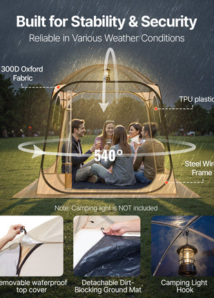 Pop up Sports Tent, 72x72 in Clear Bubble Tent for 2-4 Persons, Waterproof Outdoor Pod with Floor Mat & Top Cover, Garden Igloo Dome Tents Camping Shelter for Events Fishing Cheering