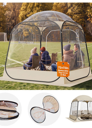 Pop up Sports Tent, 72x72 in Clear Bubble Tent for 2-4 Persons, Waterproof Outdoor Pod with Floor Mat & Top Cover, Garden Igloo Dome Tents Camping Shelter for Events Fishing Cheering