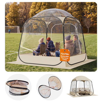 Pop up Sports Tent, 72x72 in Clear Bubble Tent for 2-4 Persons, Waterproof Outdoor Pod with Floor Mat & Top Cover, Garden Igloo Dome Tents Camping Shelter for Events Fishing Cheering