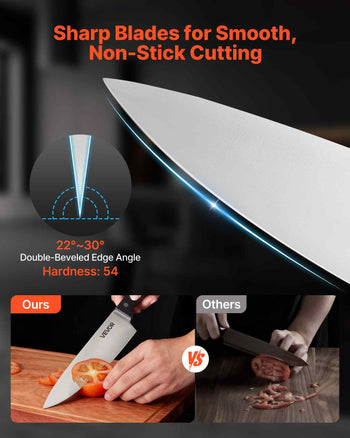 Kitchen Knife Set with Block and Sharpener, 15 Piece German High Carbon Stainless Steel Knife Set, Kitchen Cutlery with ABS Ergonomic Handle, Sharpening Rod and Wooden Block, for Home Cooks