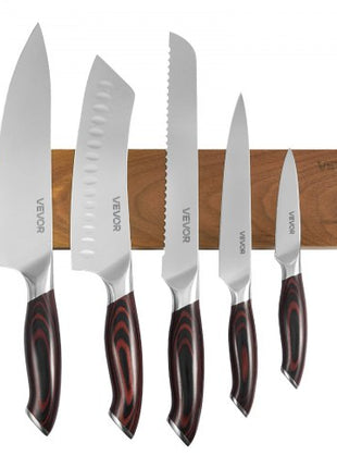 Kitchen Knife Set, 6 Piece High Carbon Stainless Steel Sharp Knife Set, Professional Kitchen Cutlery with Ergonomic Crack-Resistant Handle, and Walnut Finish Powerful Magnetic Knives Holder