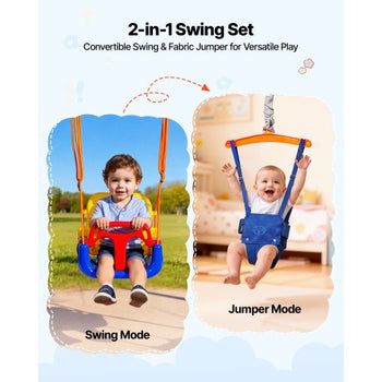 Toddler Swing and Jumper, 2 in 1 Swing Set and Bouncer, Thick Plastic Seat with Foldable A-Frame Metal Stand, Reinforced with 4 Sandbags, Easy to Install and Store, for Indoor or Outdoor Play