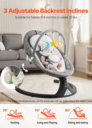 Baby Swing, 5-Speed Baby Rocker with 3 Seat Position, Portable Infant Swing for Newborn with PVC Touch Panel, Remote Control, Bluetooth, 10 Lullabies & Toy Bar for 0-9 Month/0-20 lbs Boys Girls
