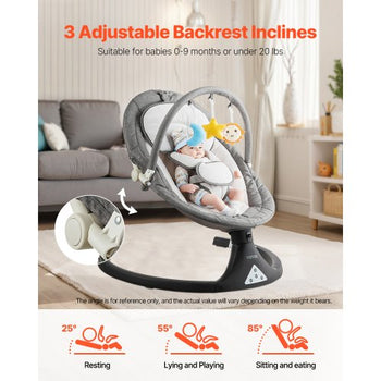 Baby Swing, 5-Speed Baby Rocker with 3 Seat Position, Portable Infant Swing for Newborn with PVC Touch Panel, Remote Control, Bluetooth, 10 Lullabies & Toy Bar for 0-9 Month/0-20 lbs Boys Girls