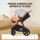 Travel System Stroller with Infant Bassinet, 2-in-1 Baby Cradle Stroller Combo, Reversible Seat, Easy One-button Folding, EVA Tires with Brake Aluminum Stroller Carseat Combo Set (Light Gray)
