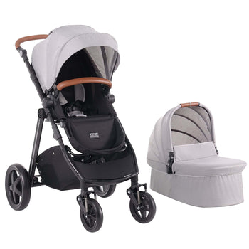 Travel System Stroller with Infant Bassinet, 2-in-1 Baby Cradle Stroller Combo, Reversible Seat, Easy One-button Folding, EVA Tires with Brake Aluminum Stroller Carseat Combo Set (Light Gray)