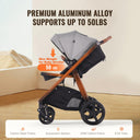 Travel System Stroller with Infant Bassinet, 2-in-1 Baby Cradle Stroller Combo, Reversible Seat, Easy One-button Folding, EVA Tires with Brake Aluminum Stroller Carseat Combo Set (Dark Gray)
