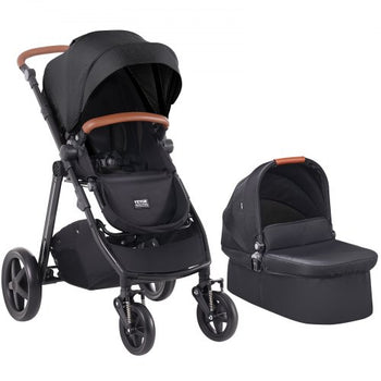 Travel System Stroller with Infant Bassinet, 2-in-1 Baby Cradle Stroller Combo, Reversible Seat, Easy One-button Folding, EVA Tires with Brake Aluminum Stroller Carseat Combo Set (Black)