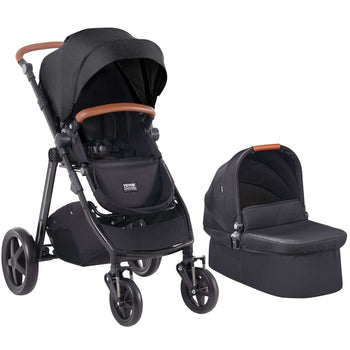 Travel System Stroller with Infant Bassinet, 2-in-1 Baby Cradle Stroller Combo, Reversible Seat, Easy One-button Folding, EVA Tires with Brake Aluminum Stroller Carseat Combo Set (Black)
