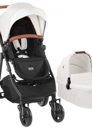 Travel System Stroller with Infant Bassinet, 2-in-1 Baby Cradle Stroller Combo, Reversible Seat, Easy One-button Folding, EVA Tires with Brake Aluminum Stroller Carseat Combo Set (White)