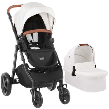 Travel System Stroller with Infant Bassinet, 2-in-1 Baby Cradle Stroller Combo, Reversible Seat, Easy One-button Folding, EVA Tires with Brake Aluminum Stroller Carseat Combo Set (White)