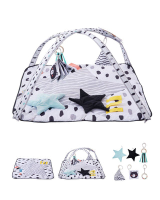 Baby Play Gym Mat, Tummy Time Mat with 6 Sensory Toys, Baby Activity Mat with 2 Touch Balls & Soft Fabric for Sensory & Motor Skill Development, Baby Essential Gift for 0-18 Month Newborn Infant