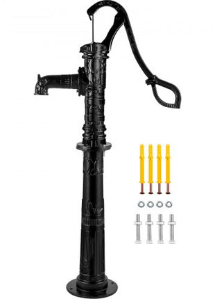 Hand Water Pump with Stand 15.7 x 9.4 x 53.1 inch Pitcher Pump & 26 inch Pump Stand with Pre-set 1/2\" Holes for Easy Installation Rustic Cast Iron Well Pump for Yard Garden Farm Irrigation Blac