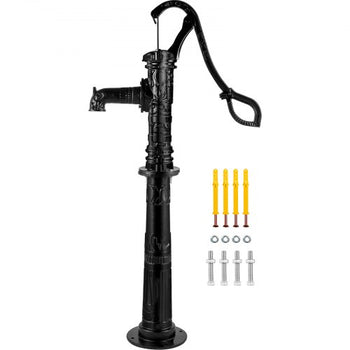 Hand Water Pump with Stand 15.7 x 9.4 x 53.1 inch Pitcher Pump & 26 inch Pump Stand with Pre-set 1/2\" Holes for Easy Installation Rustic Cast Iron Well Pump for Yard Garden Farm Irrigation Blac
