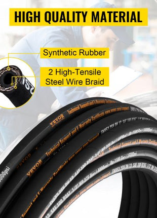 Hydraulic Hose 1/2 inch x 100 ft, Coiled Hydraulic Hose 4000 PSI, Rubber Hydraulic Hose with 2 High-Tensile Steel Wire Braid, Bulk Hydraulic Hose -20? to 140?, Hydraulic Oil Flexible Hose