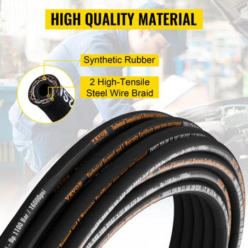 Hydraulic Hose 1/2 inch x 100 ft, Coiled Hydraulic Hose 4000 PSI, Rubber Hydraulic Hose with 2 High-Tensile Steel Wire Braid, Bulk Hydraulic Hose -20? to 140?, Hydraulic Oil Flexible Hose